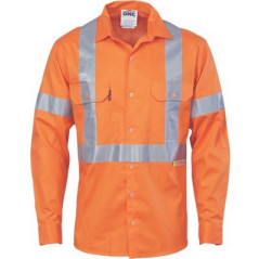 HiVis Cool-Breeze Cotton Shirt With 'X' Back & Additional 3M R/Tape On Tail L/S - 3746