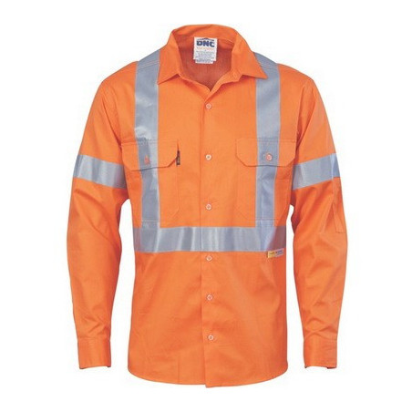 HiVis Cool-Breeze Cotton Shirt With 'X' Back & Additional 3M R/Tape On Tail L/S - 3746