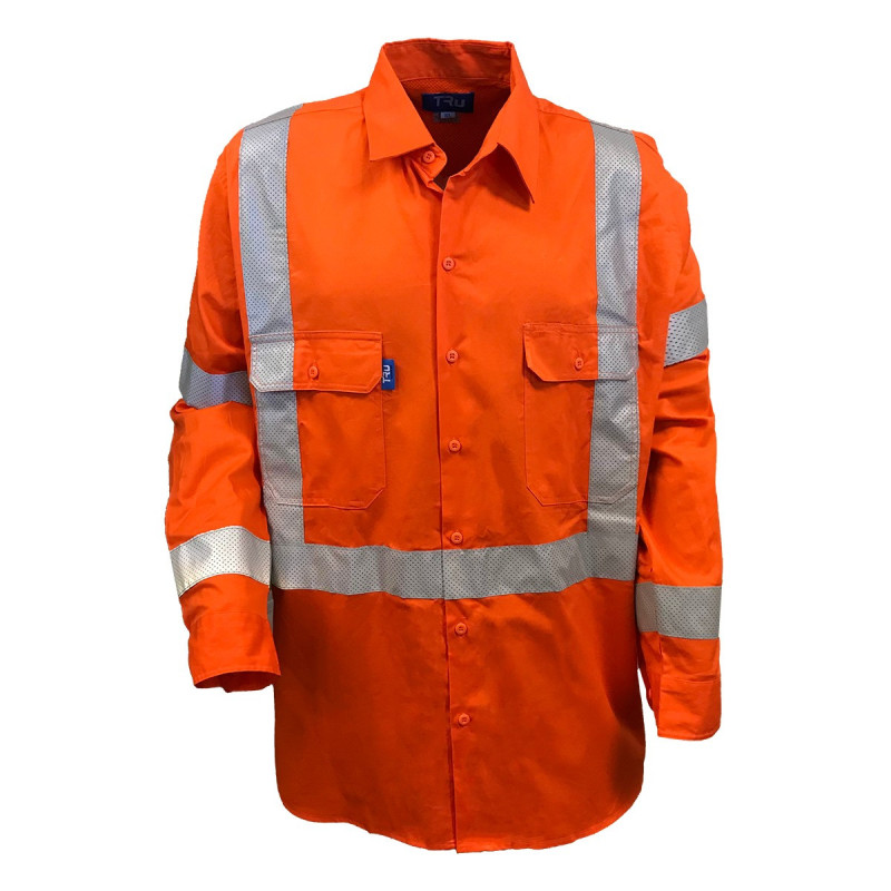Shirt L-S Cotton Drill with NSW Rail Compliant, X Pattern TRu Perf Reflective Tape HORIZONTAL Cooling Vents - DS1166T5
