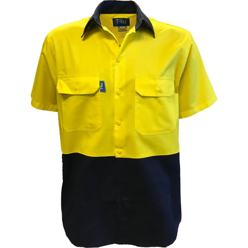 Shirt S-S Two Tone Cotton Drill with HORIZONTAL Cooling Vents - DS2165