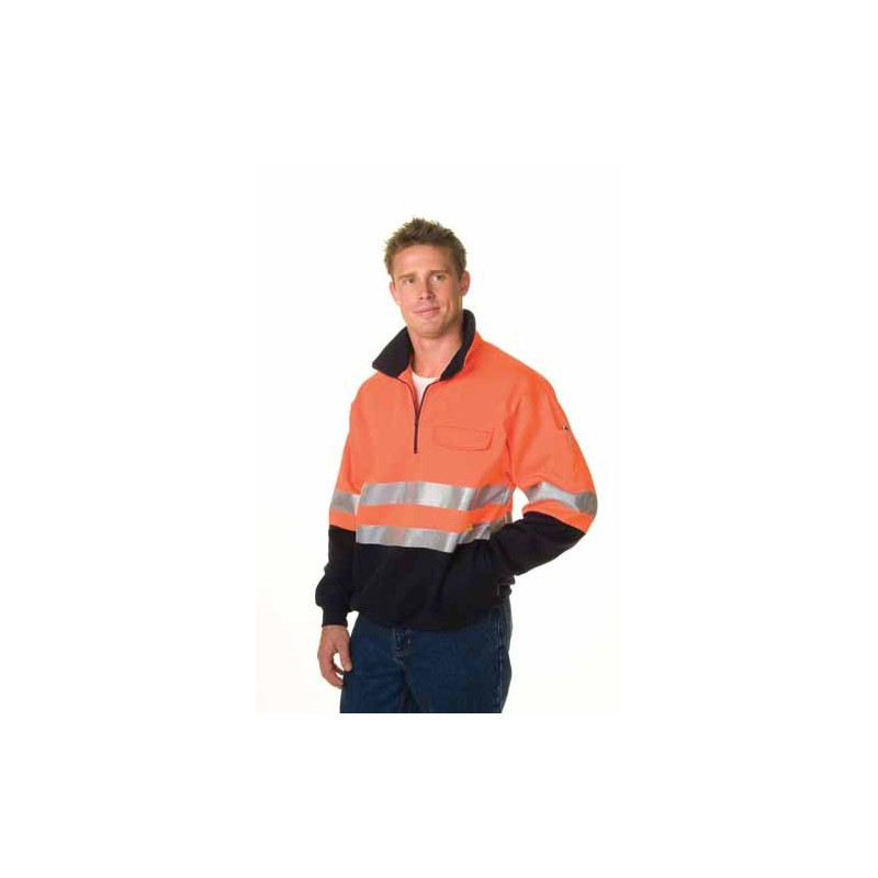 300gsm HiVis Two Tone 1/2 Zip Cotton Fleecy Wincheater with 3M