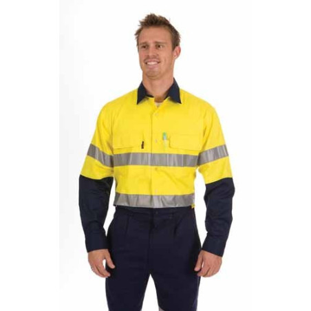 HiVis 3 Way Cool-Breeze Cotton Shirt With 3M R/Tape L/S - 3948