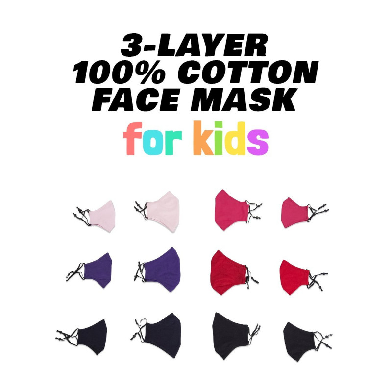 Kids 3 Layer One Piece Cotton Face Masks With Adjustable toggle - MASKS.COTTON.081pk