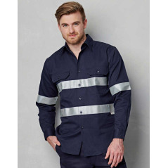 Cotton Drill Long Sleeve Work Shirt With 3M Tapes - WT04HV