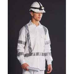 Mens White Safety Shirt With X Back Biomotion Tape - WT09HV