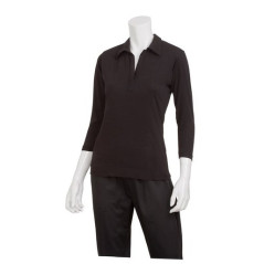 Women's Black Definity 3/4 Sleeve Knit Polo Shirt - TSWO