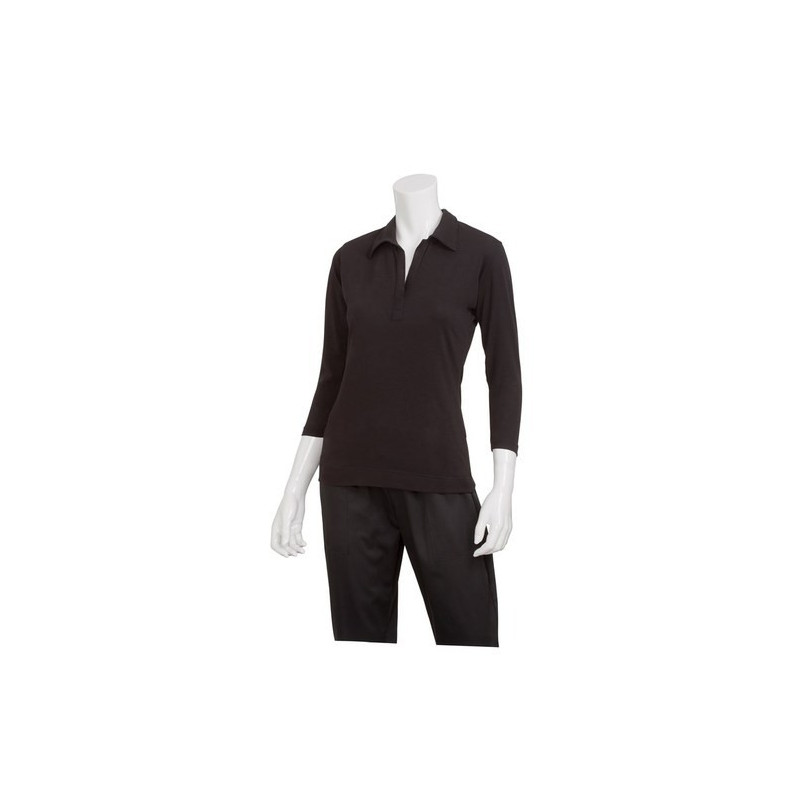 Women's Black Definity 3/4 Sleeve Knit Polo Shirt - TSWO
