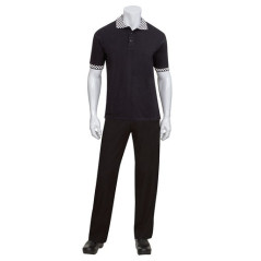 Black Polo with Checked Cuff and Collar - PCHB