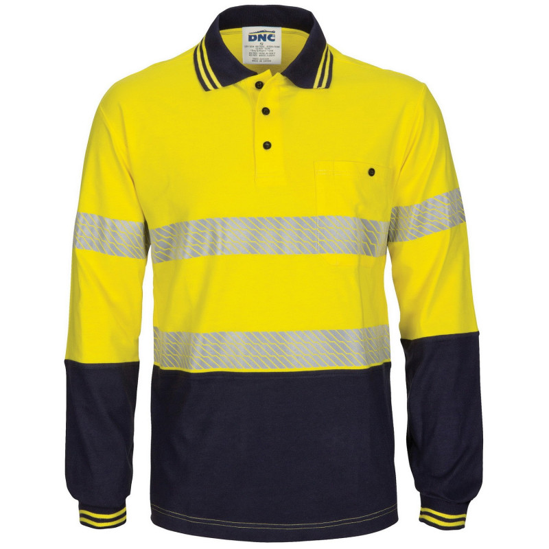 HiVis Segment Taped Cotton Jersey Polo- Long Sleeve - 3516