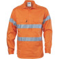 HiVis Closed Front Cotton Drill Shirt with 3M 8906 R/Tape, L/S - 3848