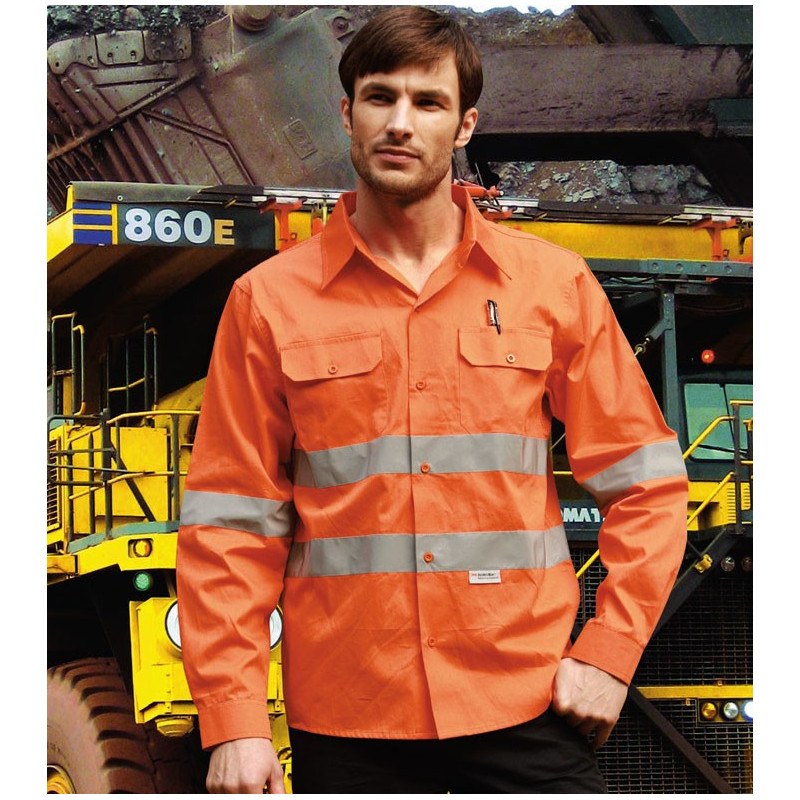 Hi-Vis L/S Cotton Drill Shirt With RefleCTive Tape X Pattern - SS1233