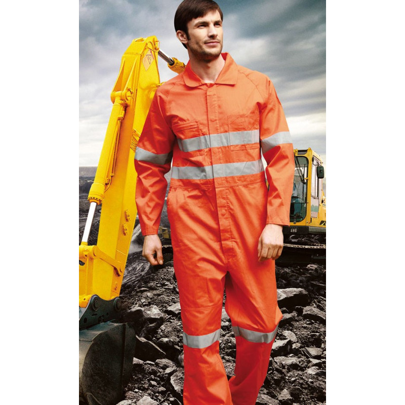 Hi-Vis Cotton Drill Overalls With X Pattern Reflectiive Tape - WO0683