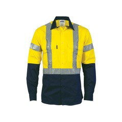 HiVis D/N 2 Tone Drill Shirt With H Pattern Generic R/Tape L/S - 3983